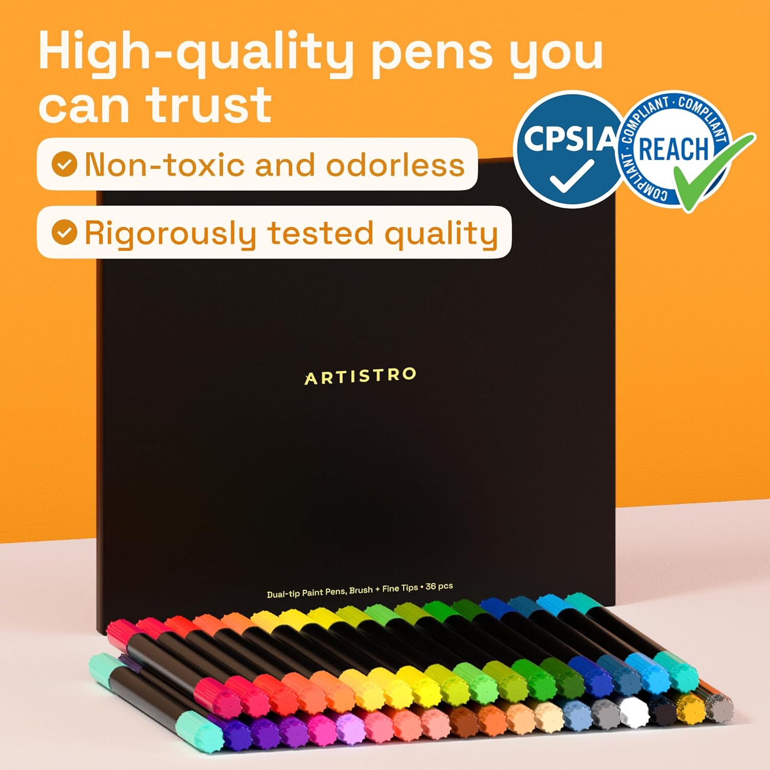 ARTISTRO 36 Acrylic Paint Markers - Paint Pens for Drawing - For Fabric. Rock. Glass. Wood. Molds - Arts & Crafts Gift for Adults. Teens. Kids. Classroom Must Haves & School Supplies - Image 8